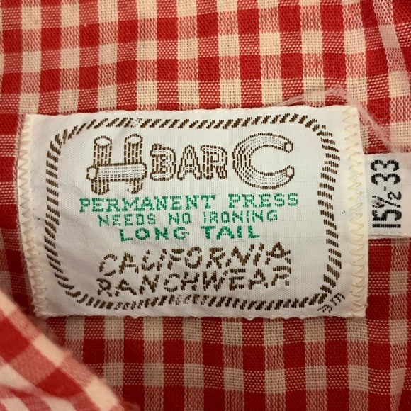 Vintage H Bar C Red Plaid Pearl Snap Western Shirt Size 15 1/2-33 Made In USA - Picture 6 of 9
